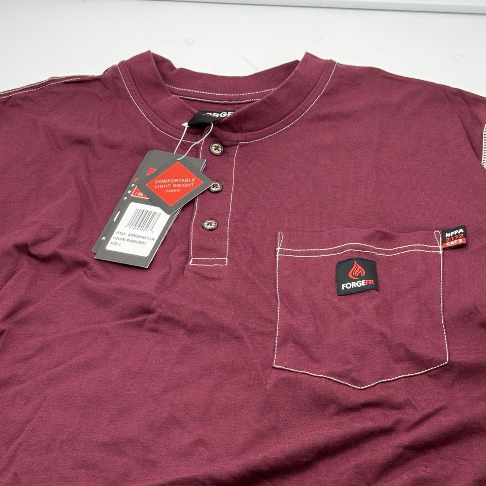 Forge FR Flame Resist Large Henley T Shirt Dark Red NFPA 2112 Cat 2 Long Sleeve